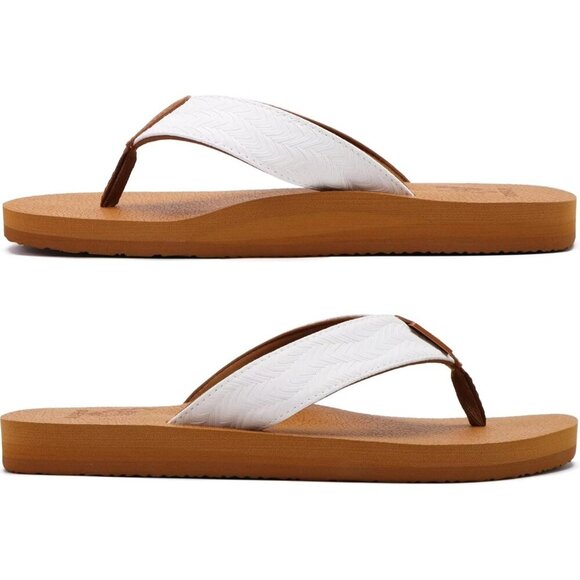 〽️Men\'s Flip Flop Sandal Khaki White Leather Slip On Arch Support Comfort Shoes main image 9